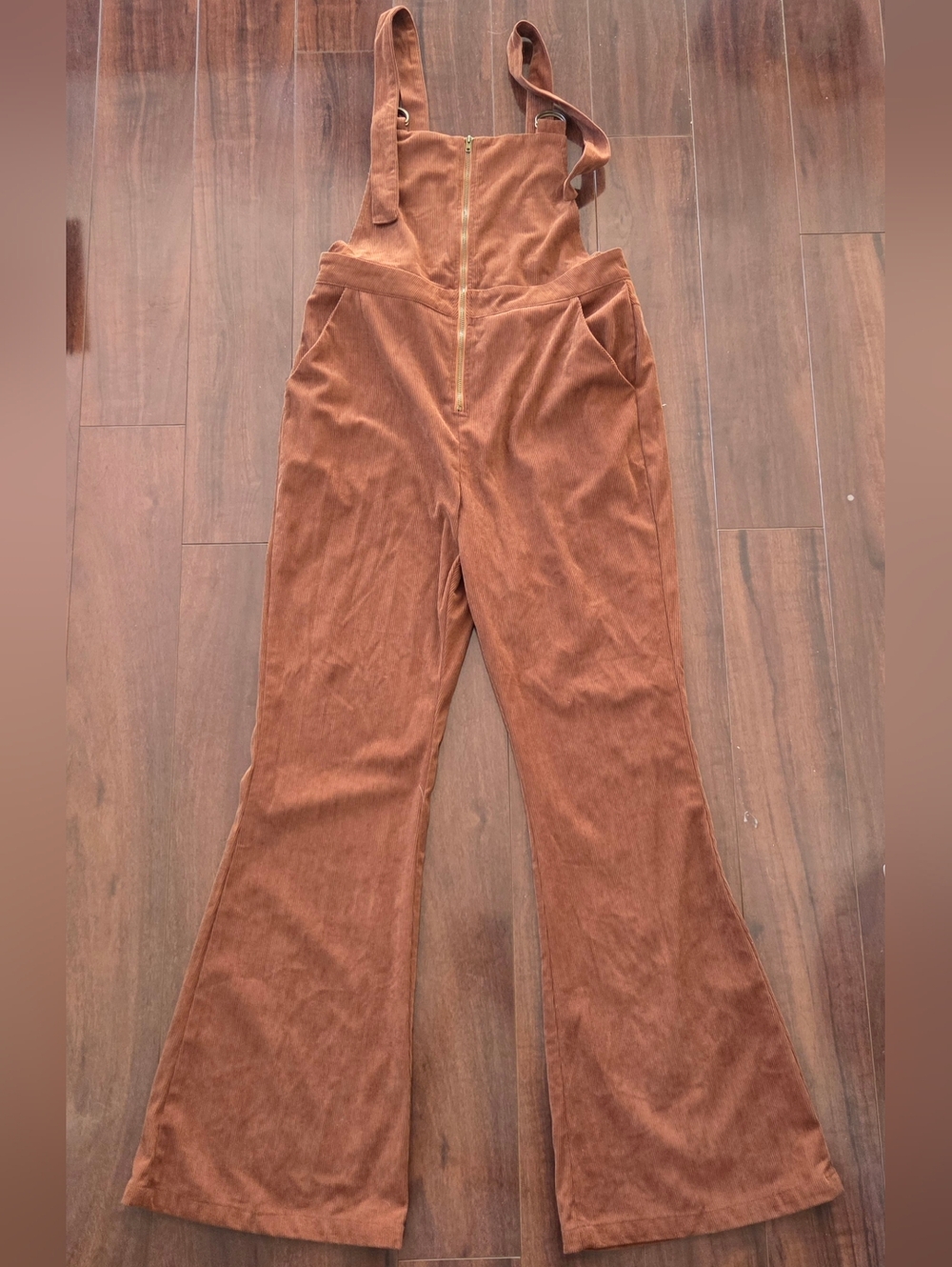 Pink Lily Rust Brown Corduroy Wide-Leg Overalls - Medium